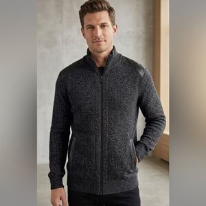 Banana Republic Mens Gray Full Zip Wool-Linen-Sheep Leather Trim Cardigan XL